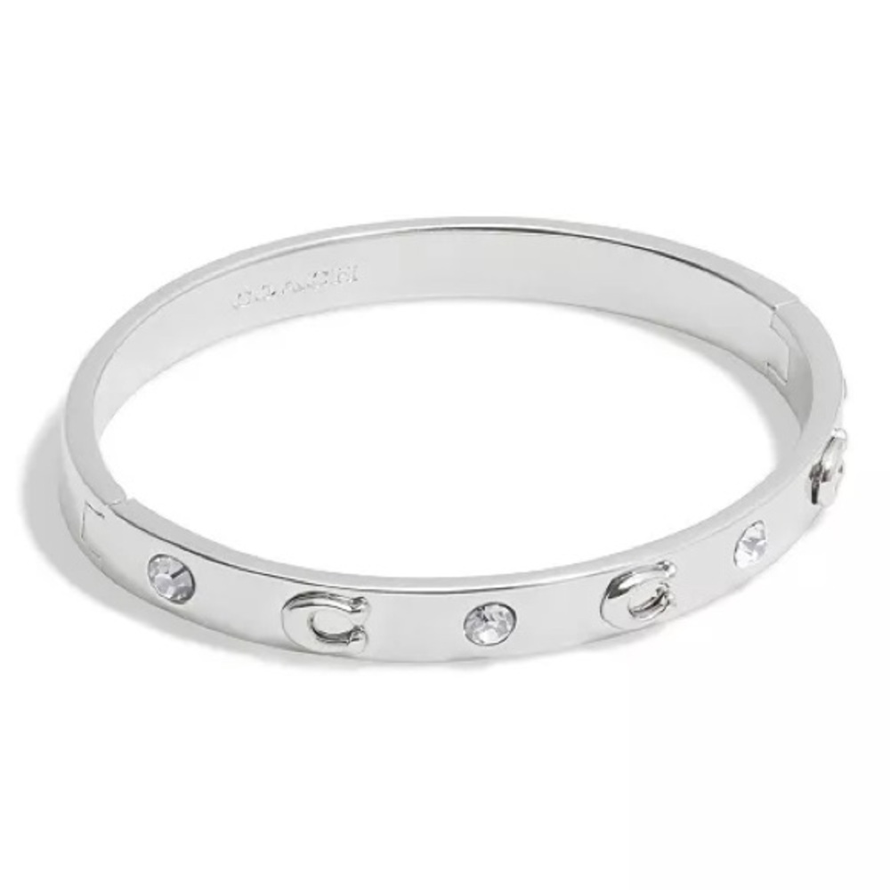 Coach Silver Crystal-Accent C Logo Bangle Rhodium